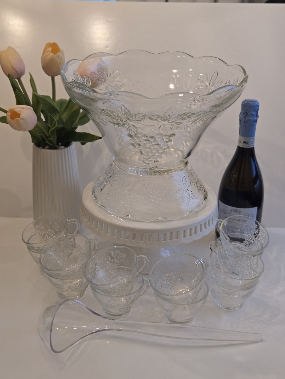 Vintage Anchor Hocking Harvest Grapes Pattern 15 pc Punch Bowl Set